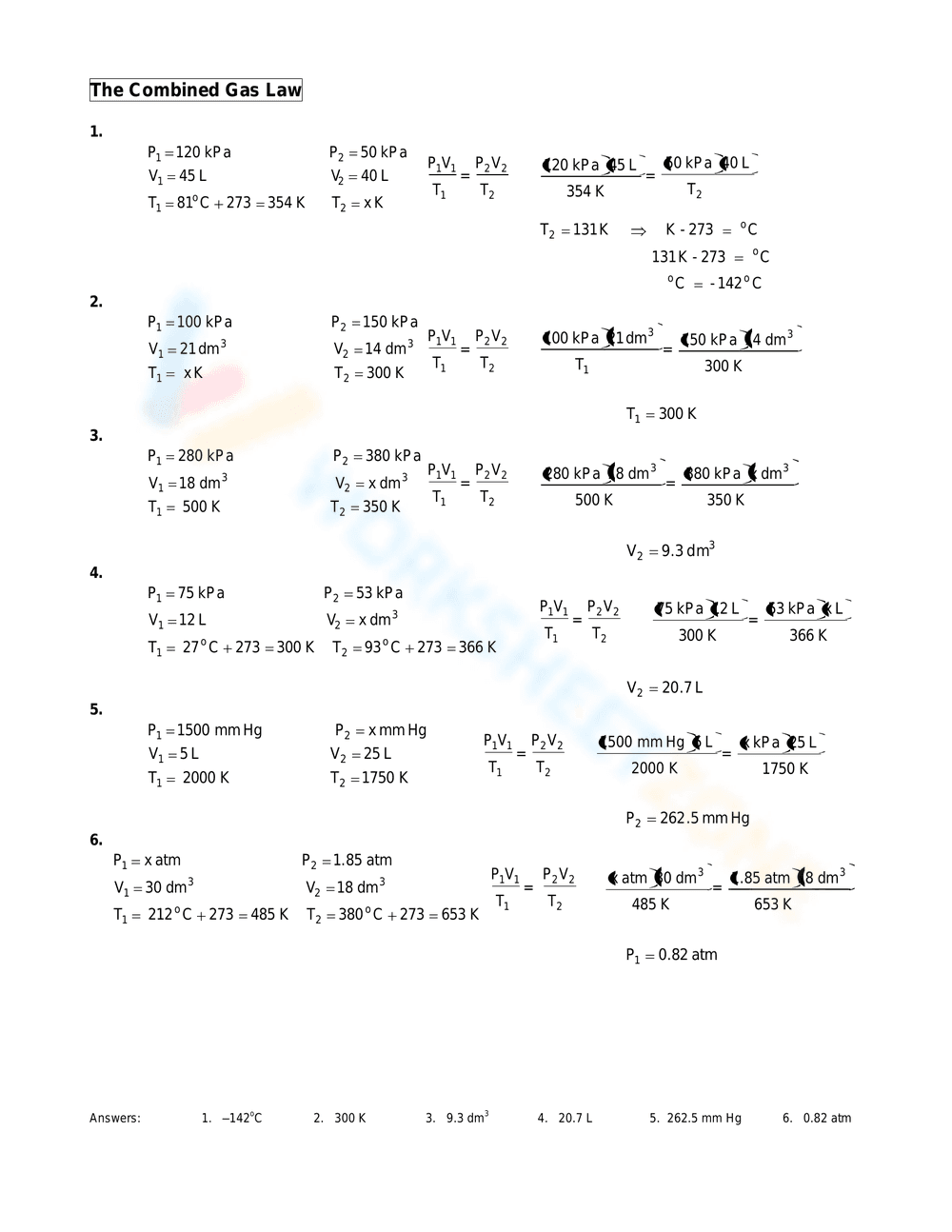 Chemistry: Combined Gas Law Practice - Page 3