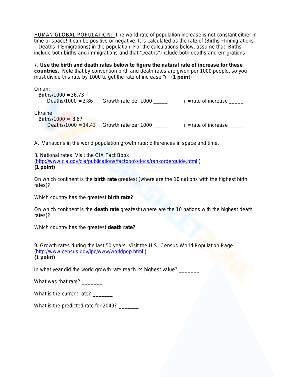Human Population Growth Analysis Worksheet - Page 3