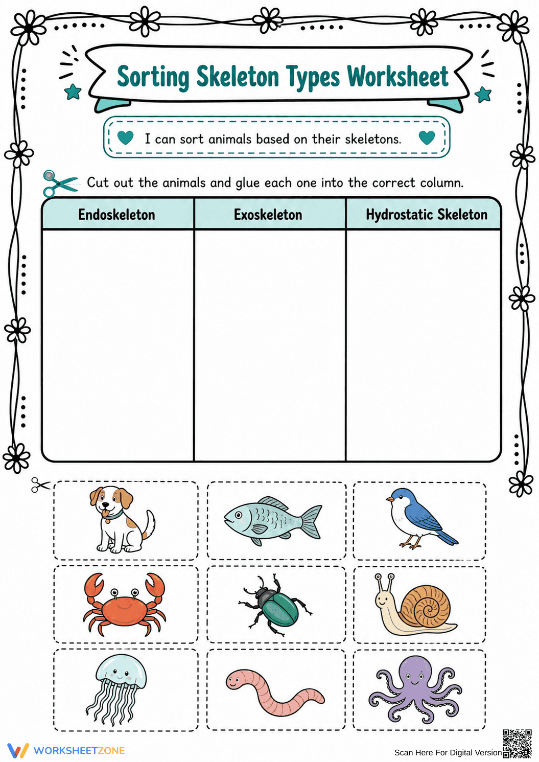 Sorting Skeleton Types Worksheet (3 Levels) | Grade 4 Ready - Page 3
