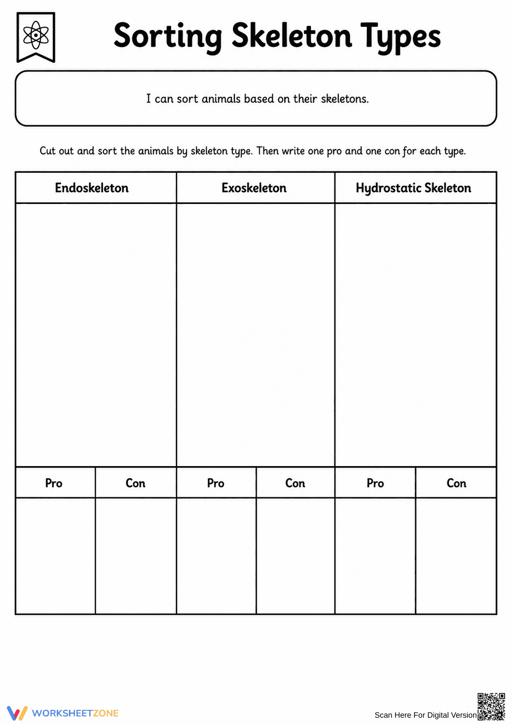 Sorting Skeleton Types Worksheet (3 Levels) | Grade 4 Ready - Page 5