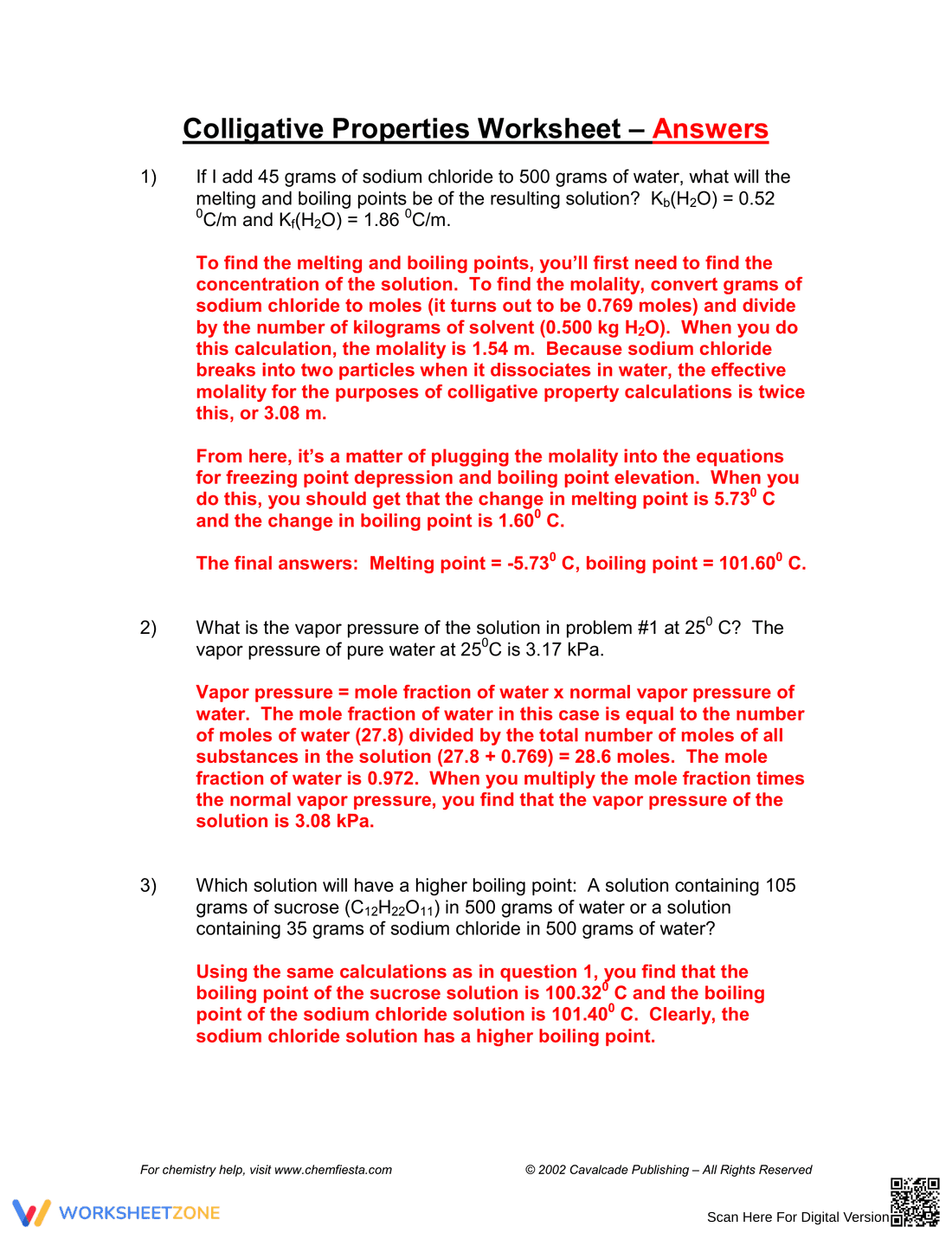 Advanced Colligative Properties Worksheet - Page 2