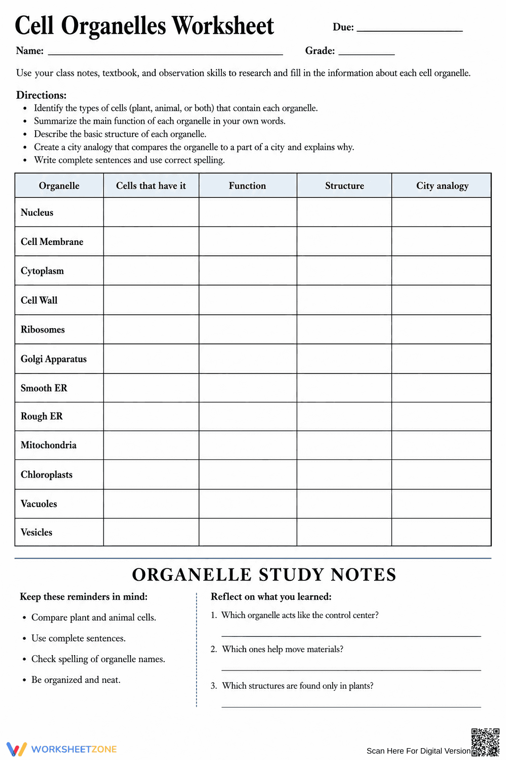 Printable Cell Organelles Worksheet | Grade 7 Science - Page 6