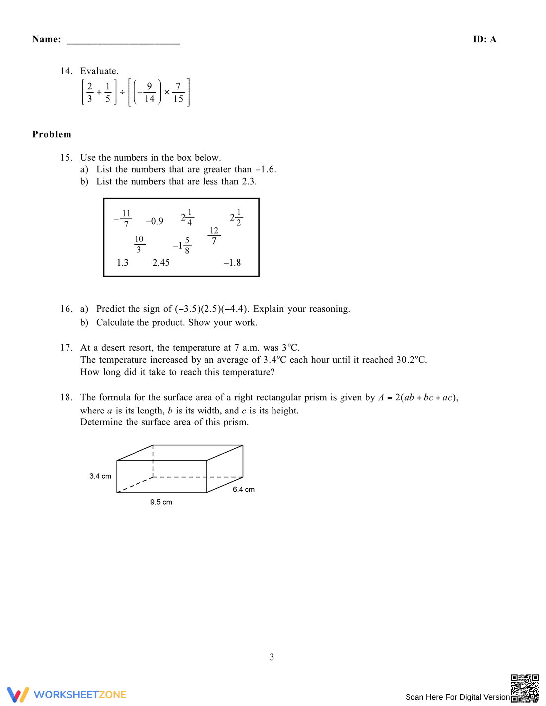 Practice Test on Rational Numbers - Page 3