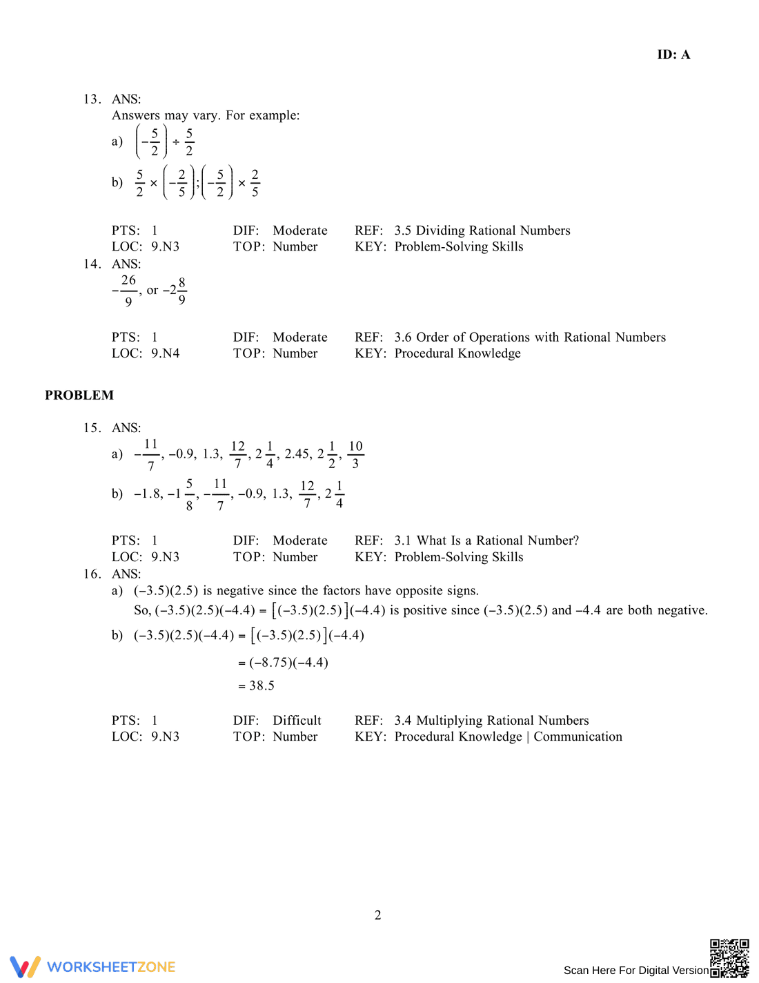 Practice Test on Rational Numbers - Page 5