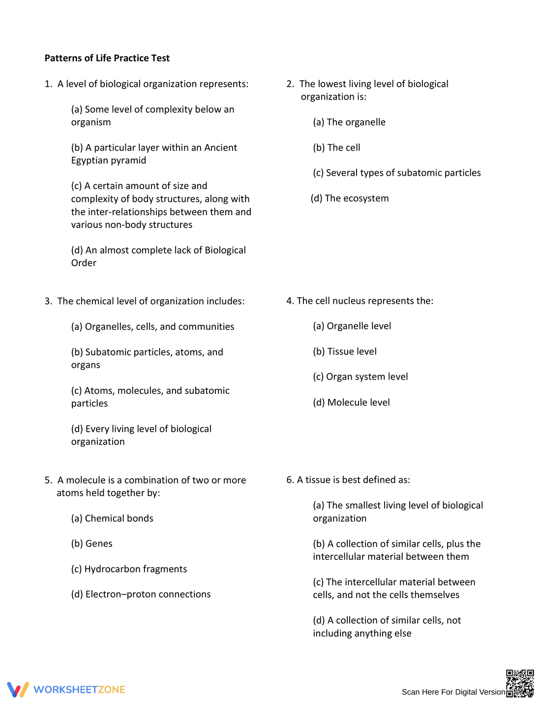Essential Levels of Biological Organization Worksheet - Page 5