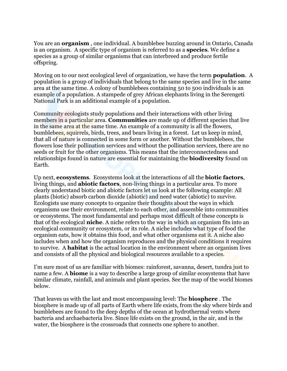 Levels of Organization Reading Worksheet - Page 2
