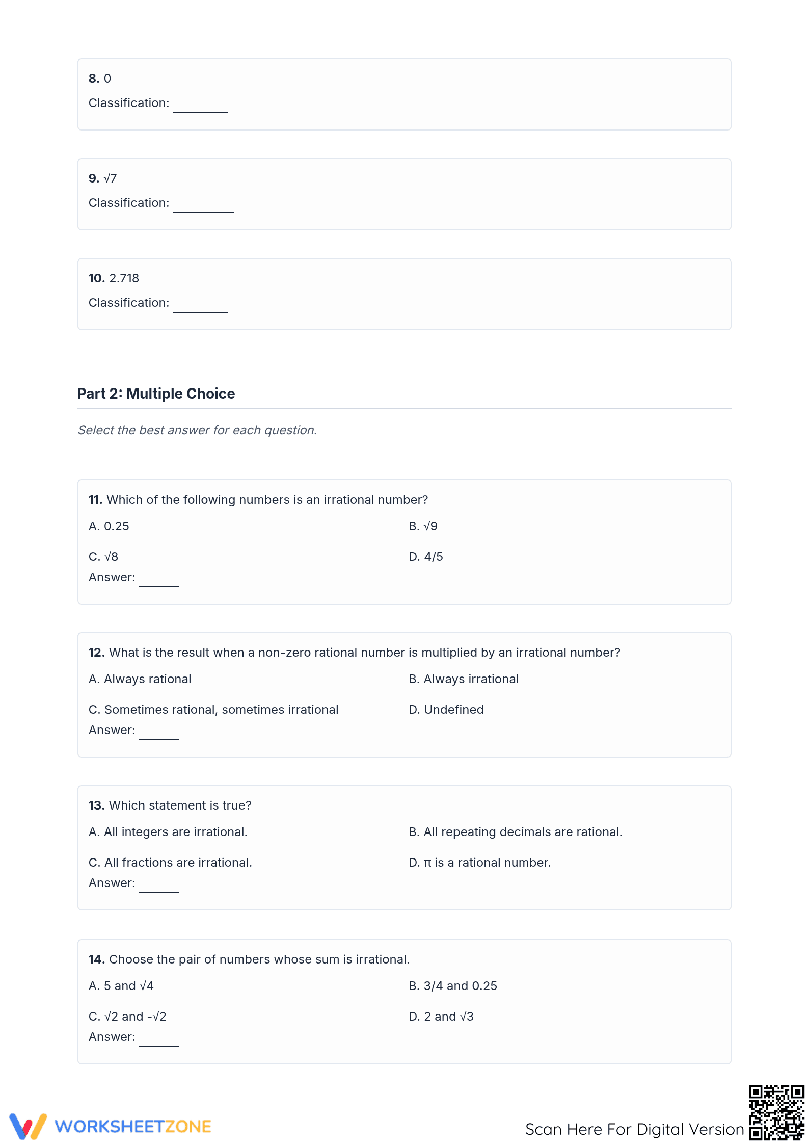 Rational & Irrational Numbers Worksheet | Grade 10 Essential - Page 2