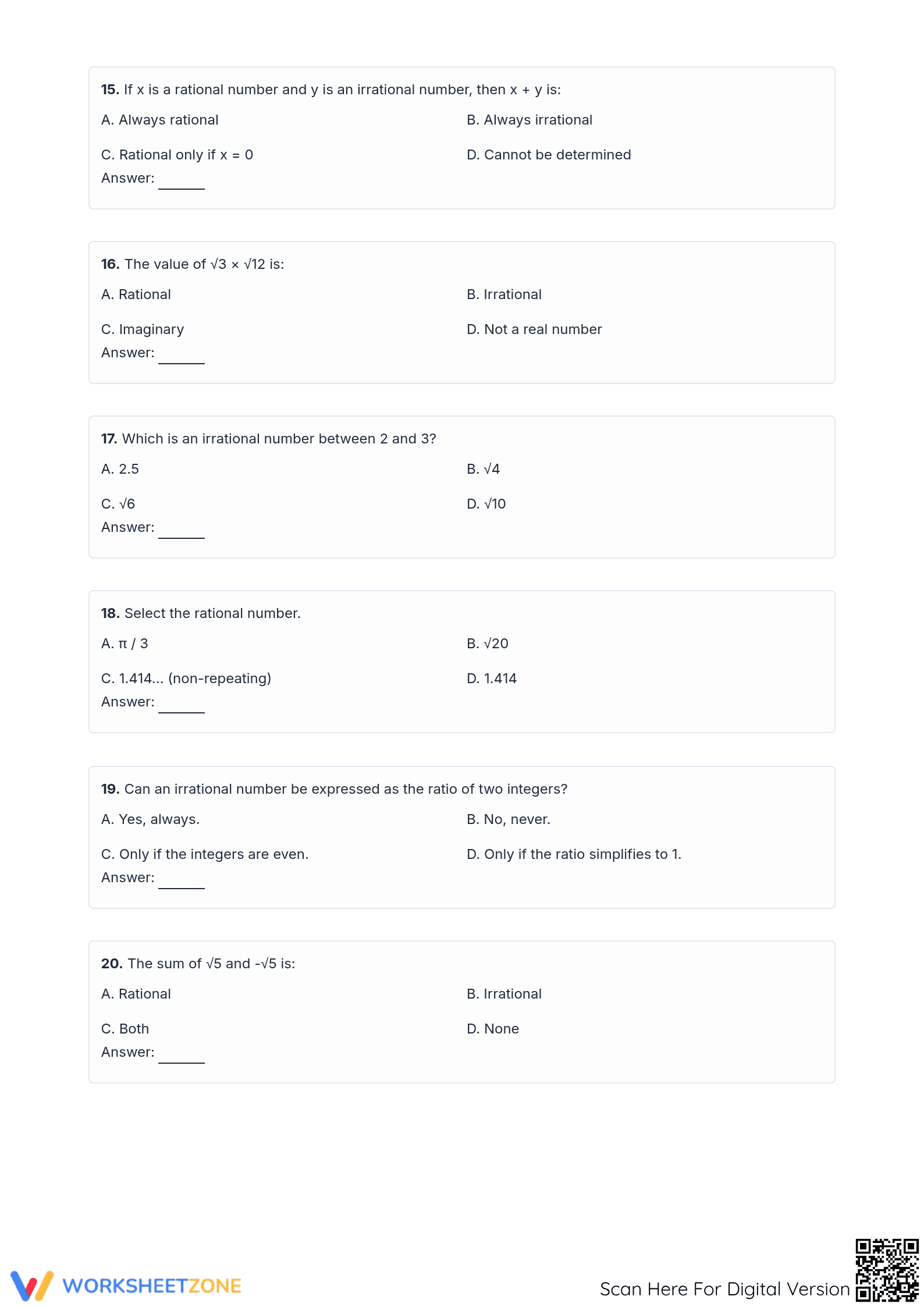 Rational & Irrational Numbers Worksheet | Grade 10 Essential - Page 3