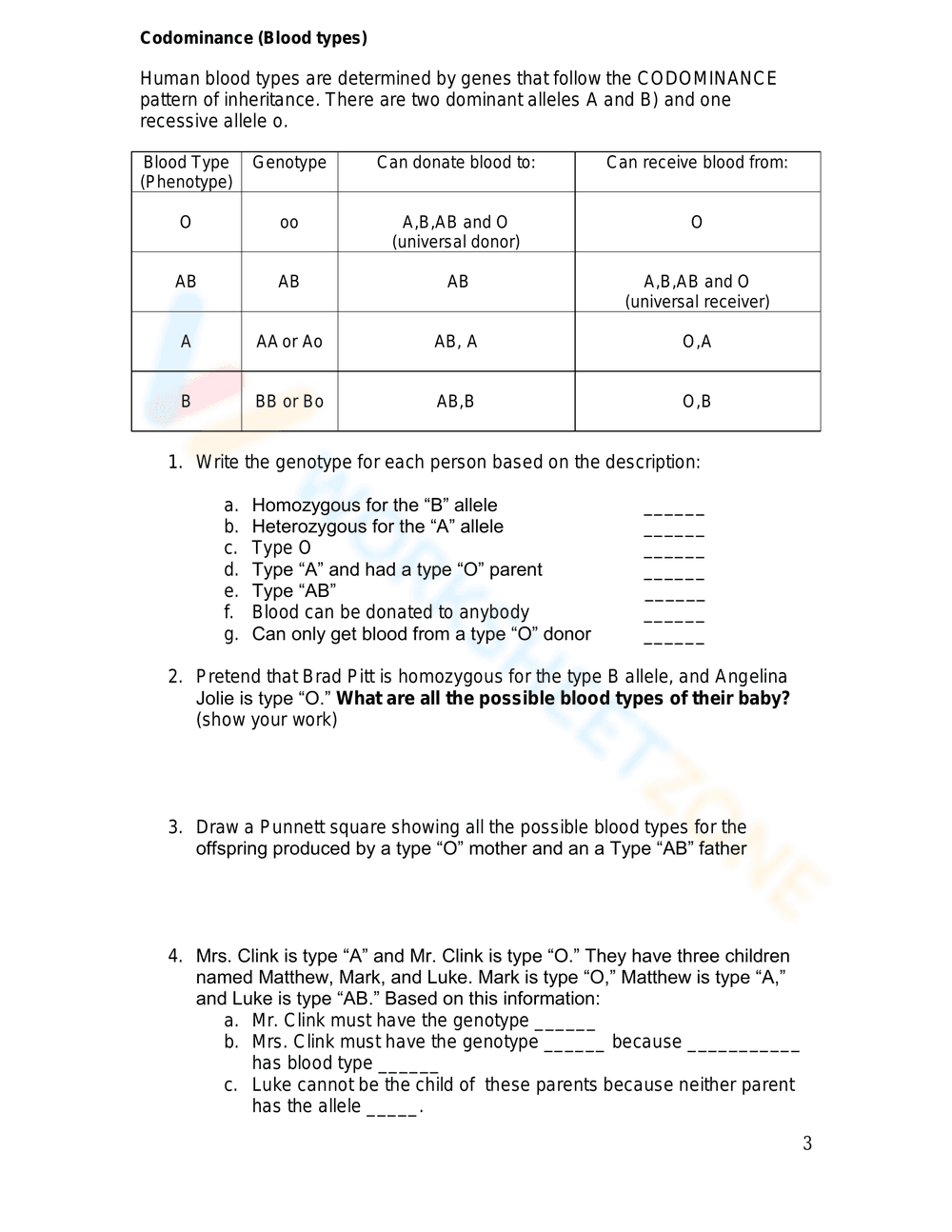 Printable Codominance Worksheet | Grade 9-10 Biology - Page 3