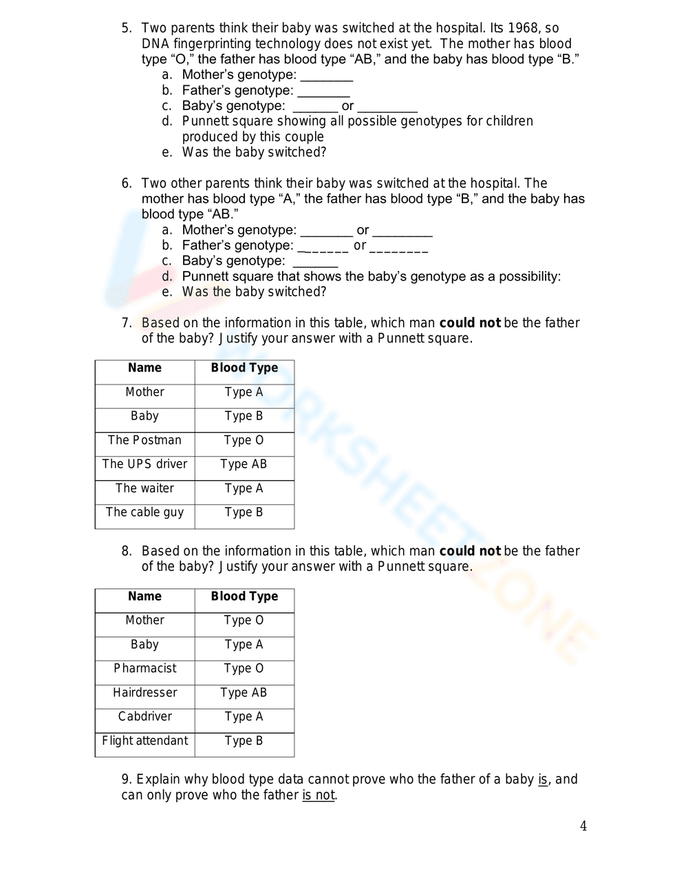Printable Codominance Worksheet | Grade 9-10 Biology - Page 4