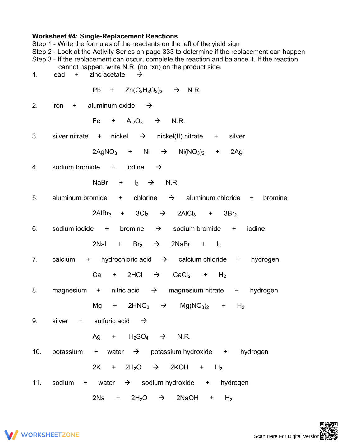 Single Replacement Reaction Worksheet - Page 2