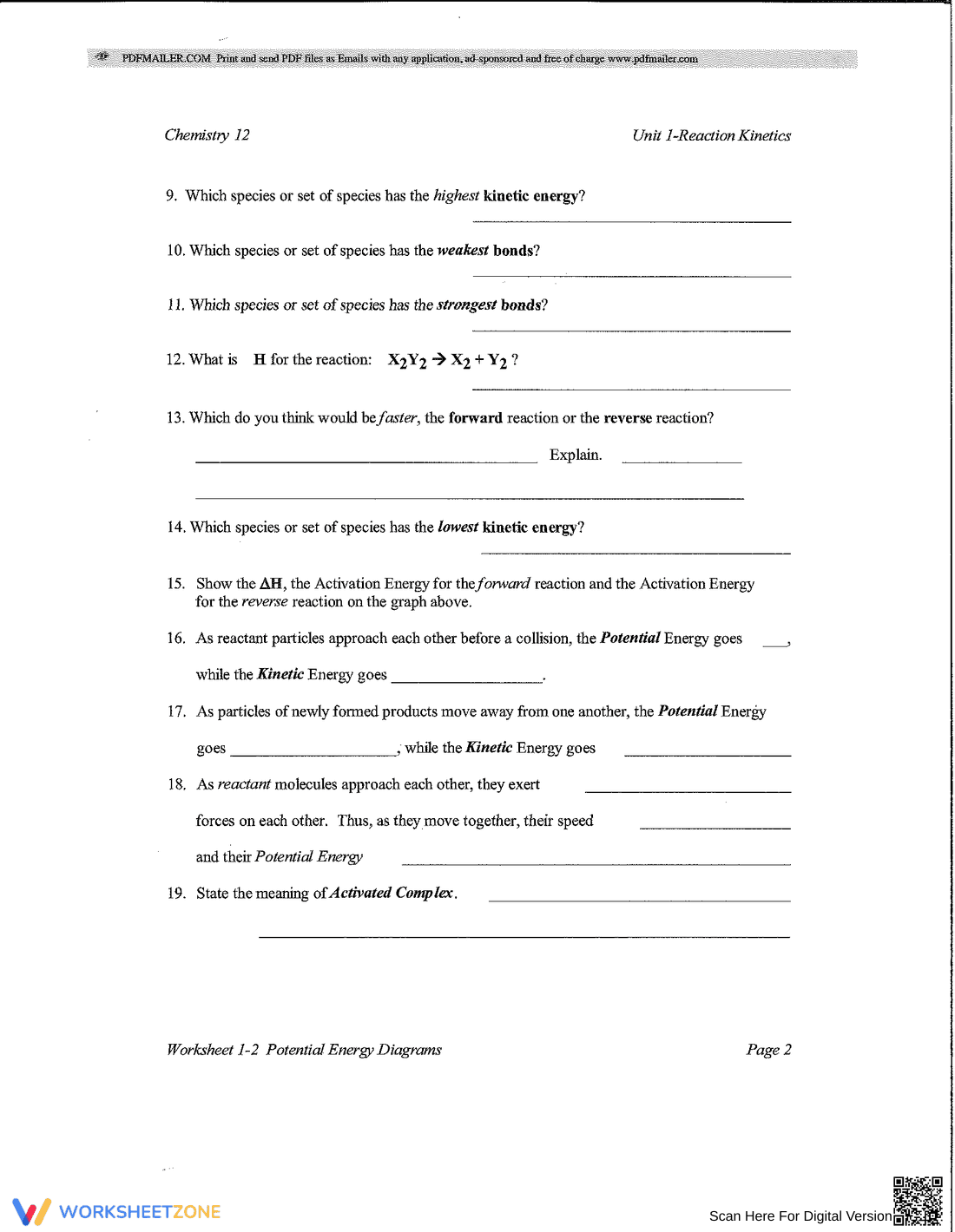 Practice Potential Energy Diagrams: Chemistry Worksheet - Page 2