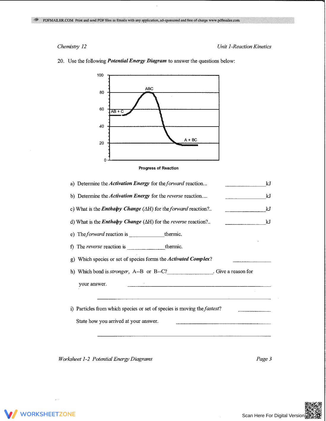Practice Potential Energy Diagrams: Chemistry Worksheet - Page 3