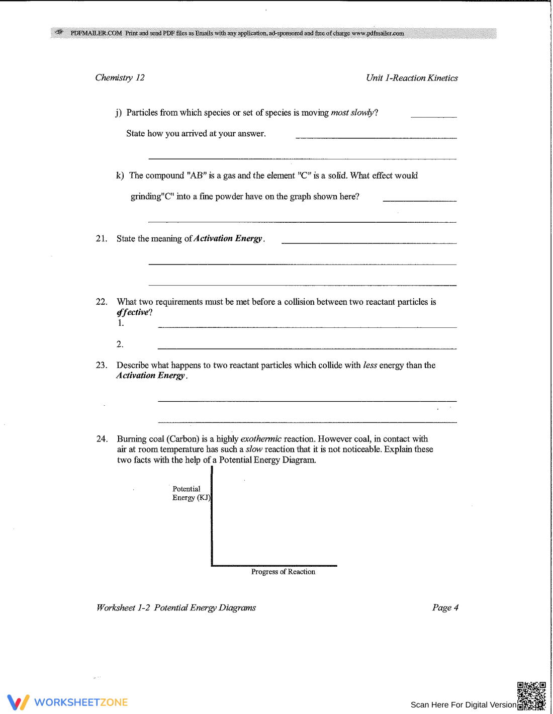 Practice Potential Energy Diagrams: Chemistry Worksheet - Page 4
