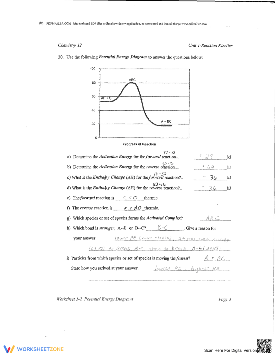 Practice Potential Energy Diagrams: Chemistry Worksheet - Page 7