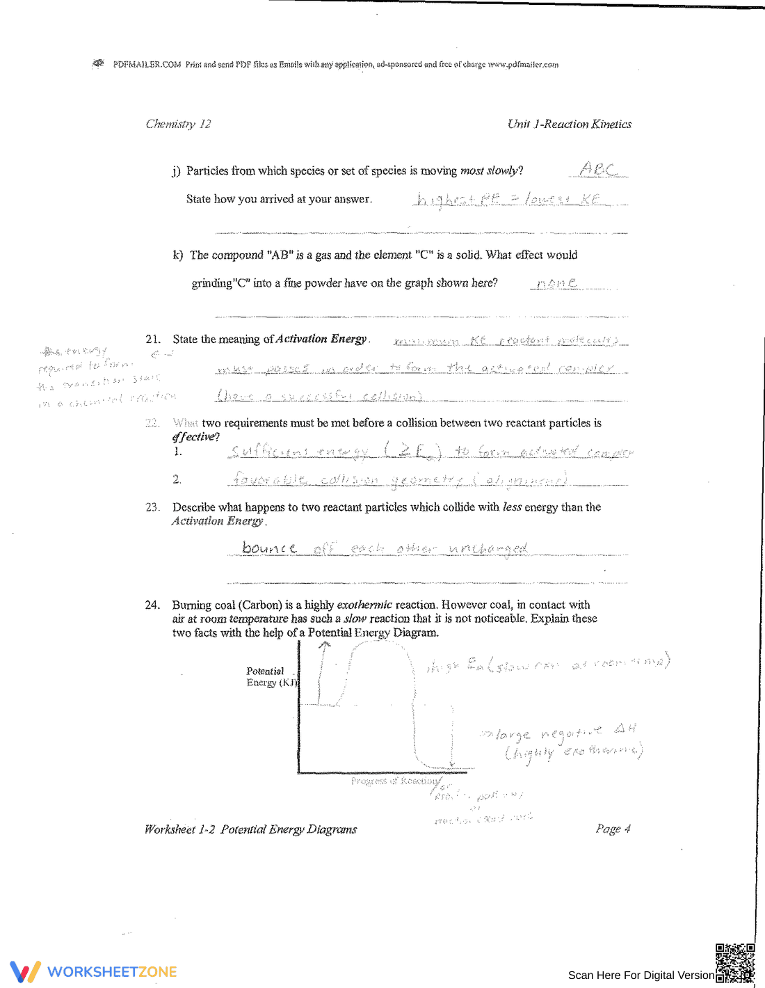 Practice Potential Energy Diagrams: Chemistry Worksheet - Page 8