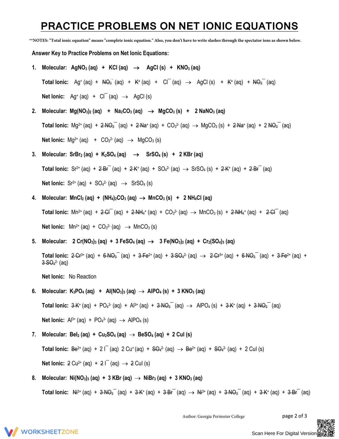 Practice Problems on Net Ionic Equations - Page 2