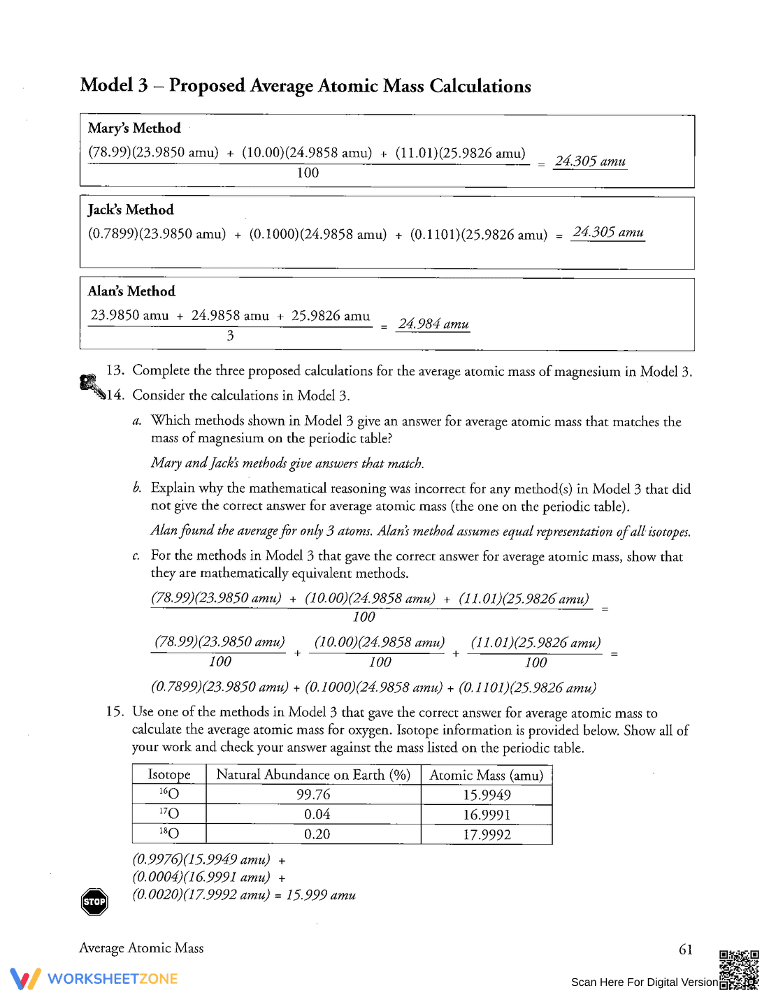 Calculate Average Atomic Mass: Chemistry Worksheet - Page 3