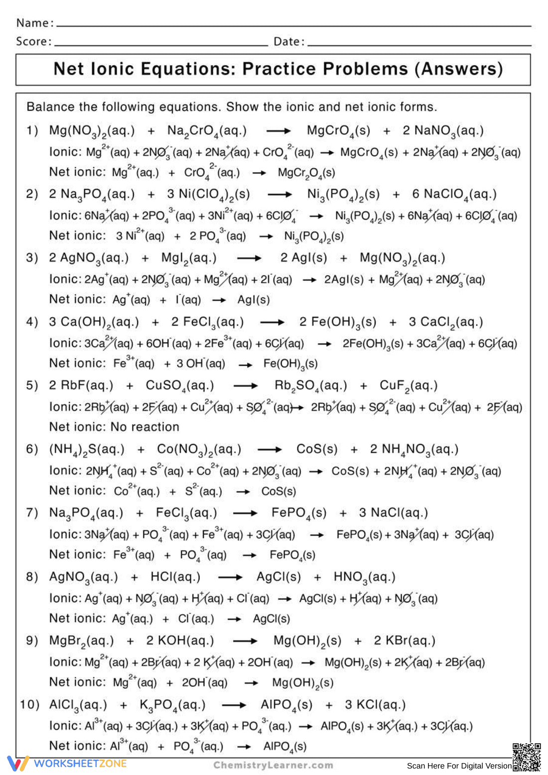 Practice Net Ionic Equation Worksheet - Page 2