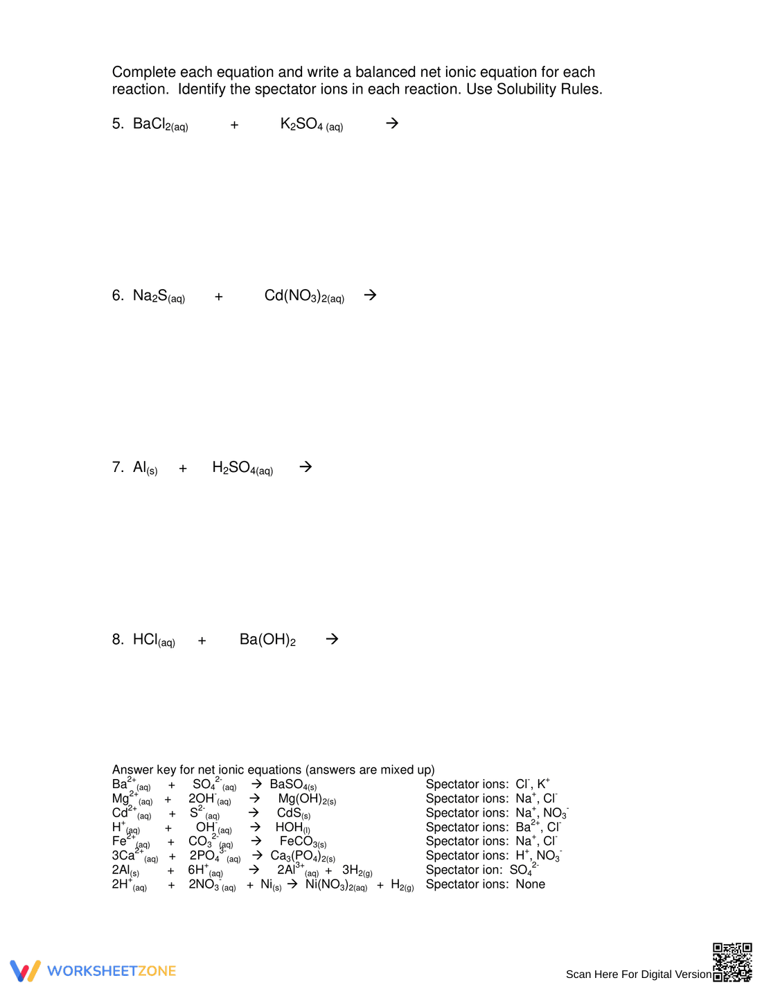 Net Ionic Equations and Spectator Ions Worksheet - Page 2