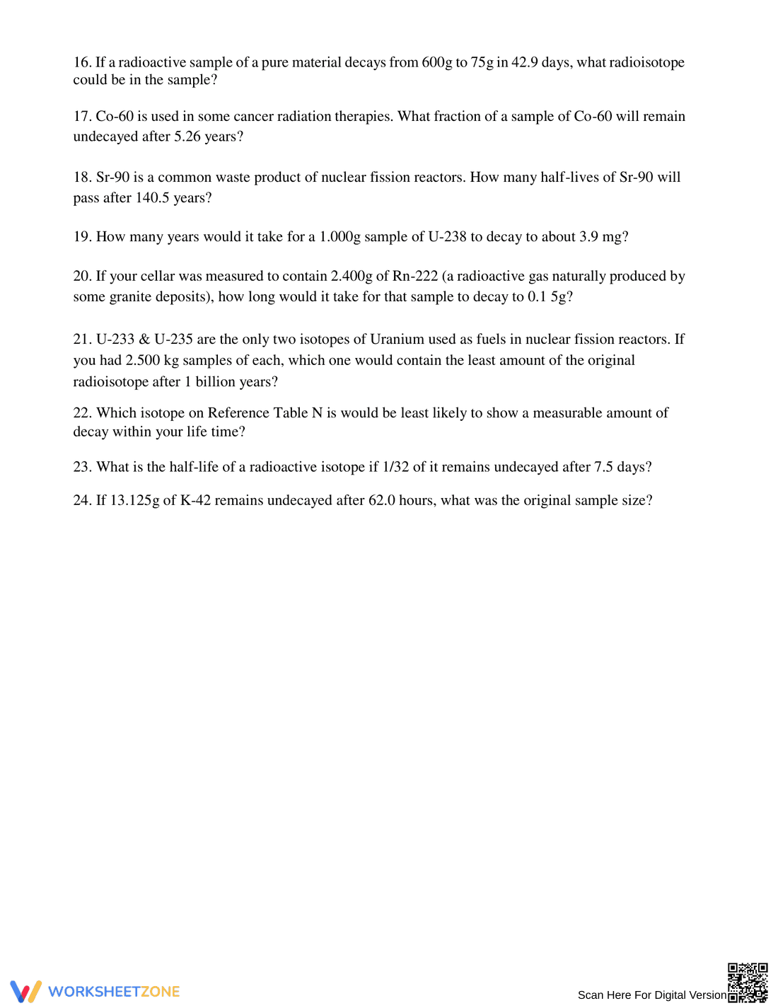 Half-Life Worksheet for Practice - Page 2