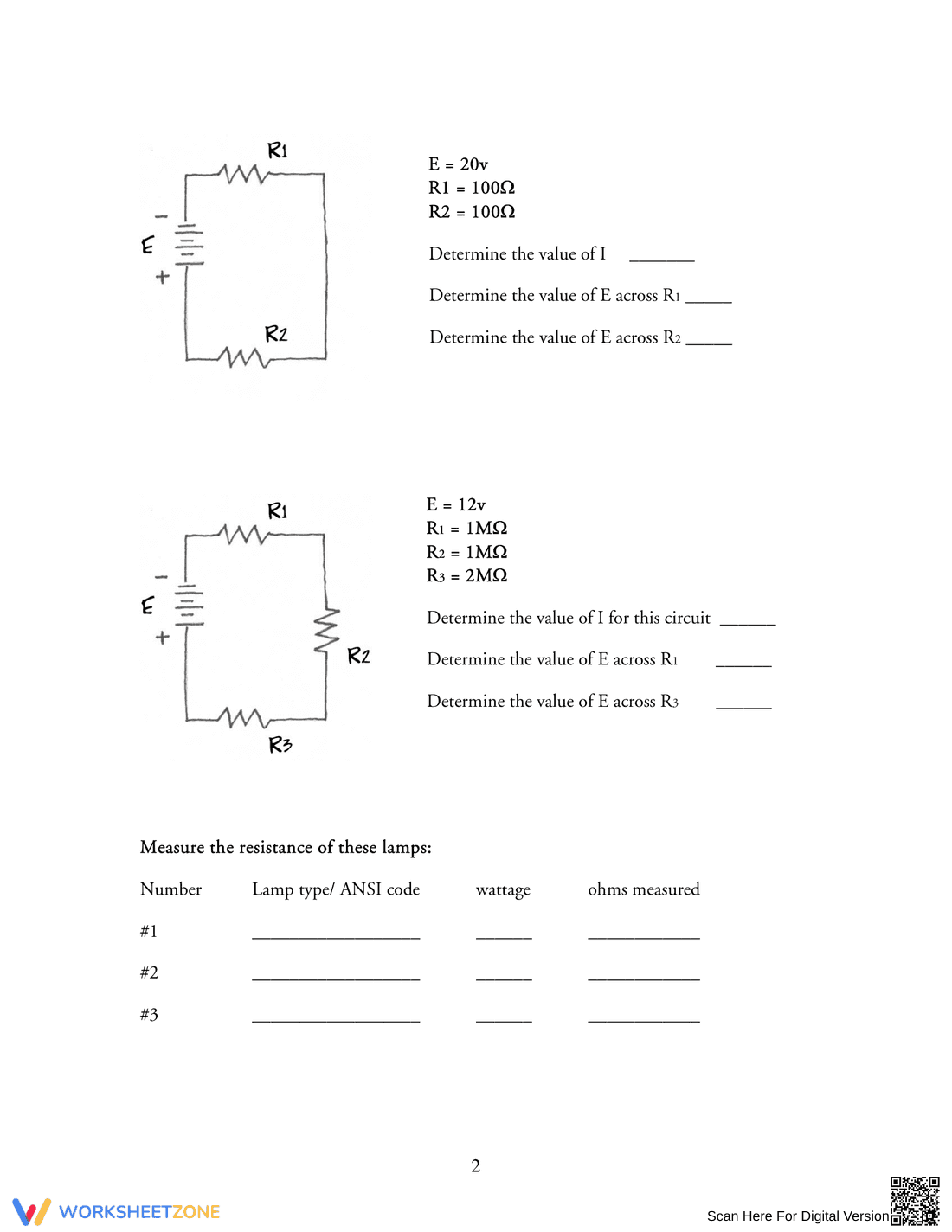 Worksheet for Ohm's Law and Resistance - Page 2