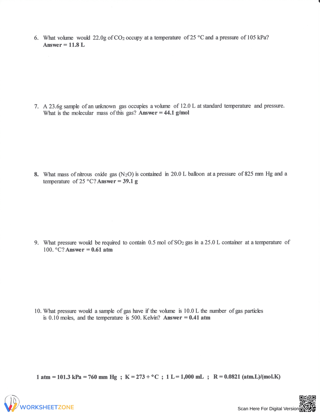 Charles's Law: Gas Laws Chemistry Worksheet - Page 10
