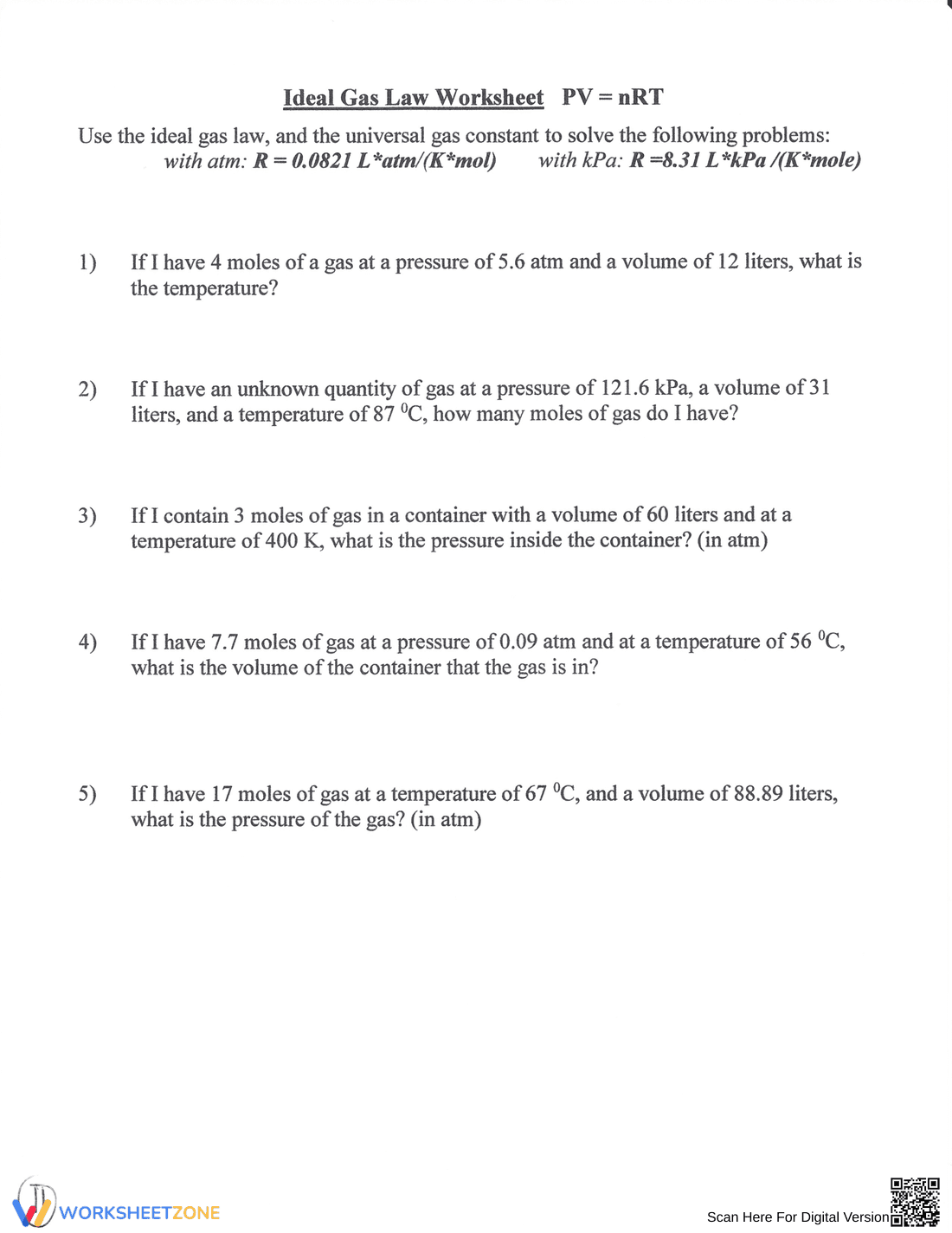 Charles's Law: Gas Laws Chemistry Worksheet - Page 11