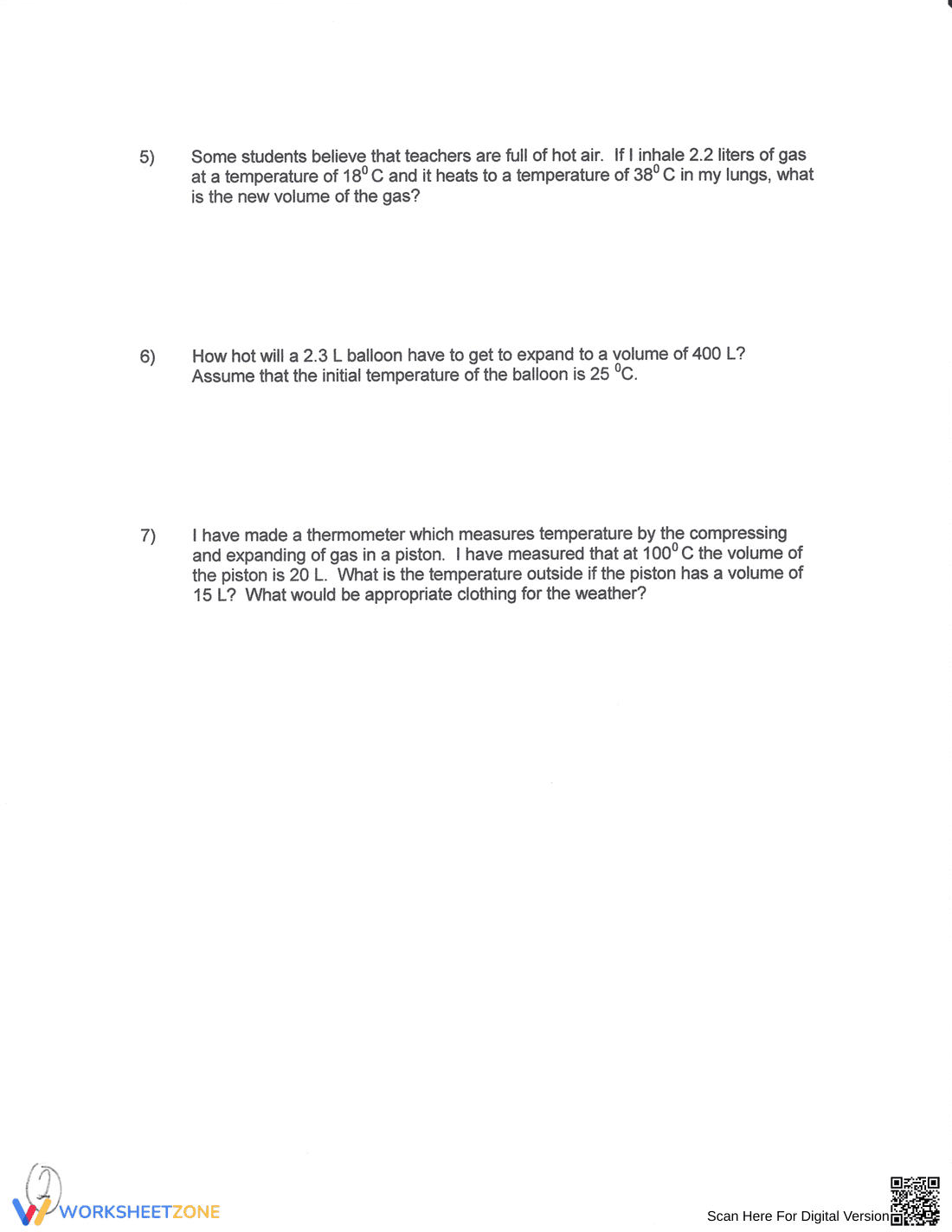 Charles's Law: Gas Laws Chemistry Worksheet - Page 2