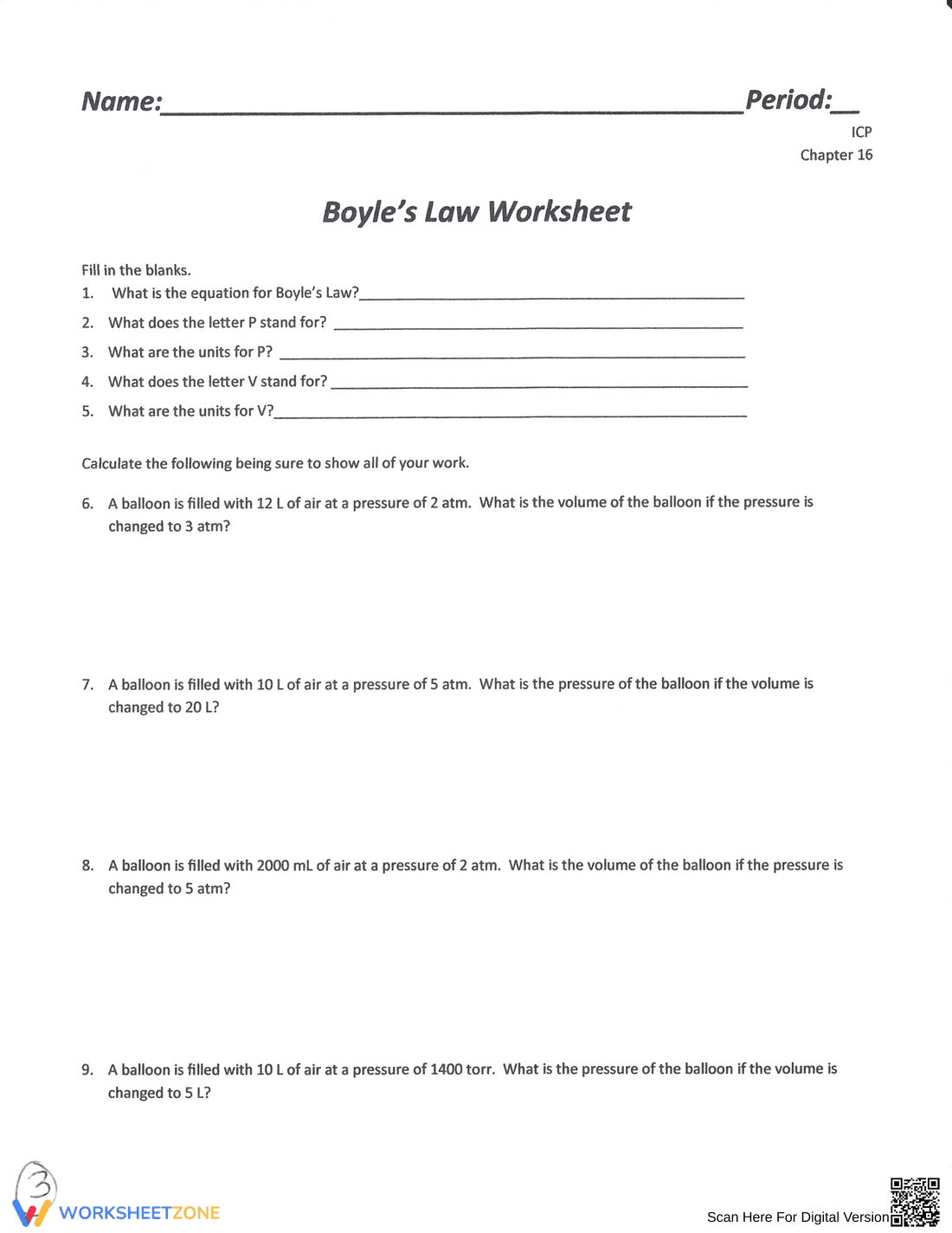 Charles's Law: Gas Laws Chemistry Worksheet - Page 3