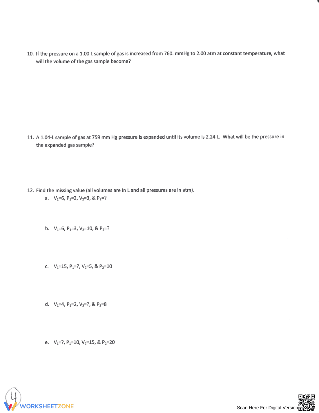 Charles's Law: Gas Laws Chemistry Worksheet - Page 4
