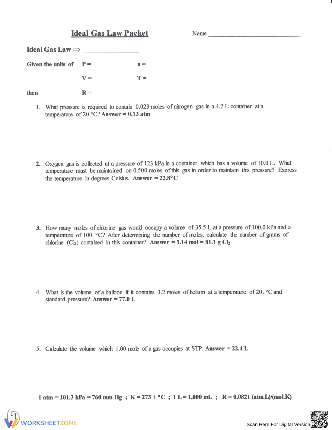 Charles's Law: Gas Laws Chemistry Worksheet - Page 9