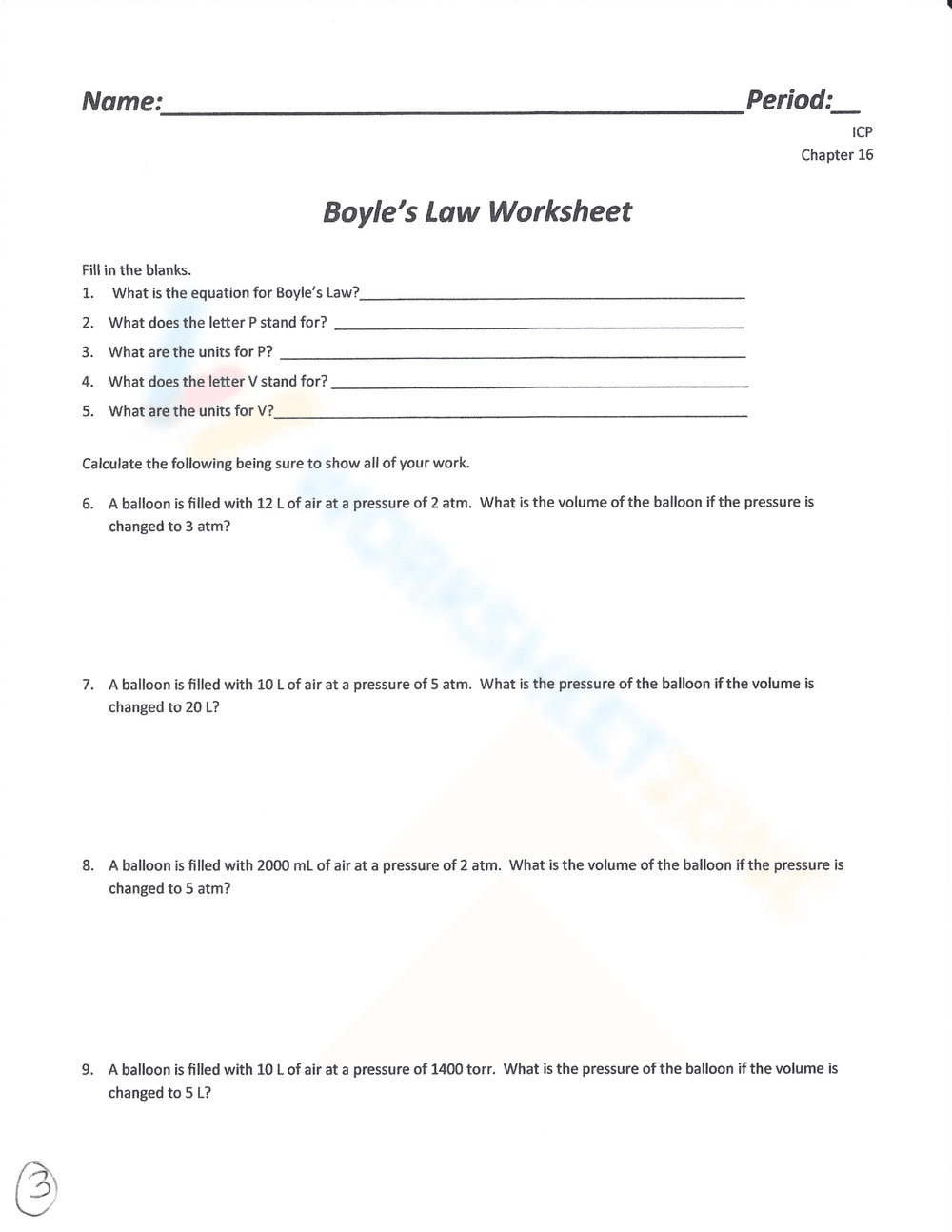 Charles's Law: Gas Laws Chemistry Worksheet - Page 2