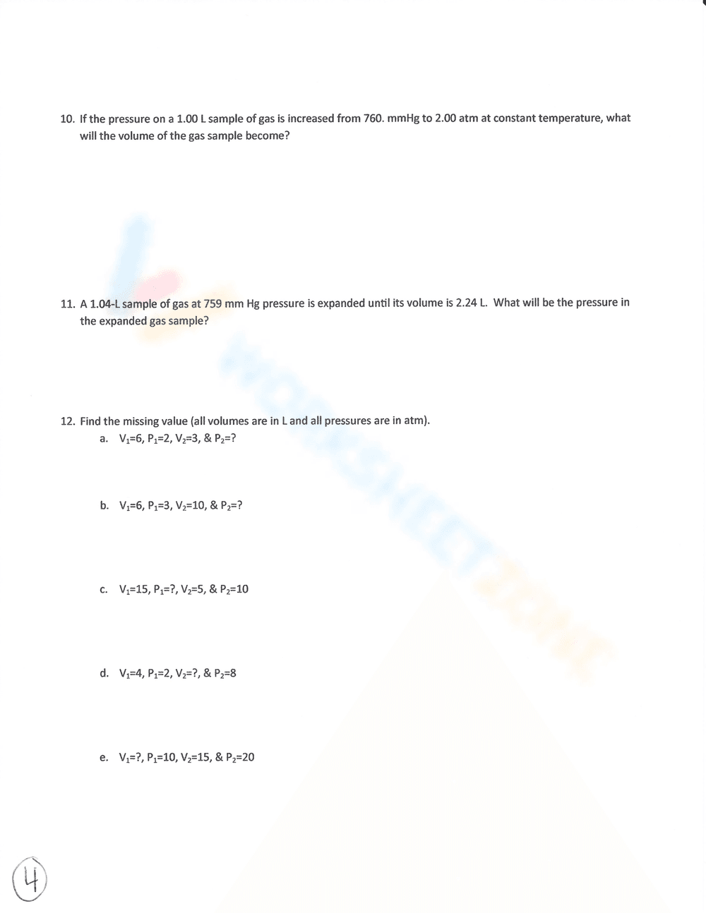 Charles's Law: Gas Laws Chemistry Worksheet - Page 3