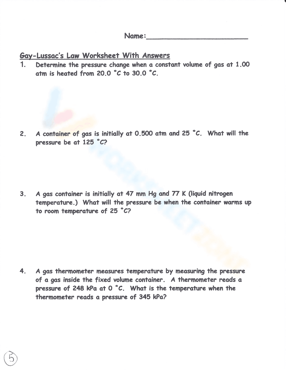 Charles's Law: Gas Laws Chemistry Worksheet - Page 4