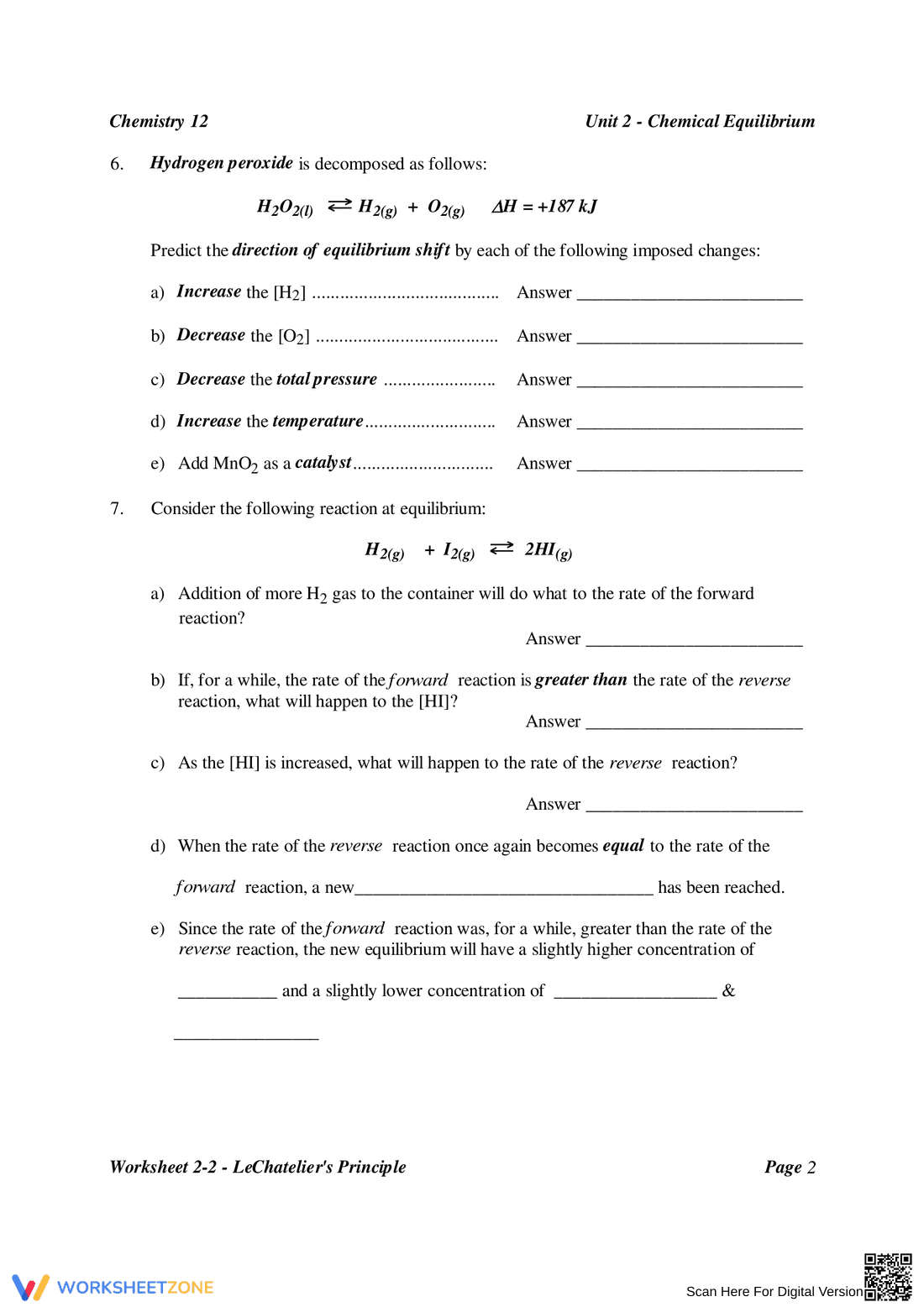 Le Chatelier's Principle: Chemistry Worksheet - Page 2