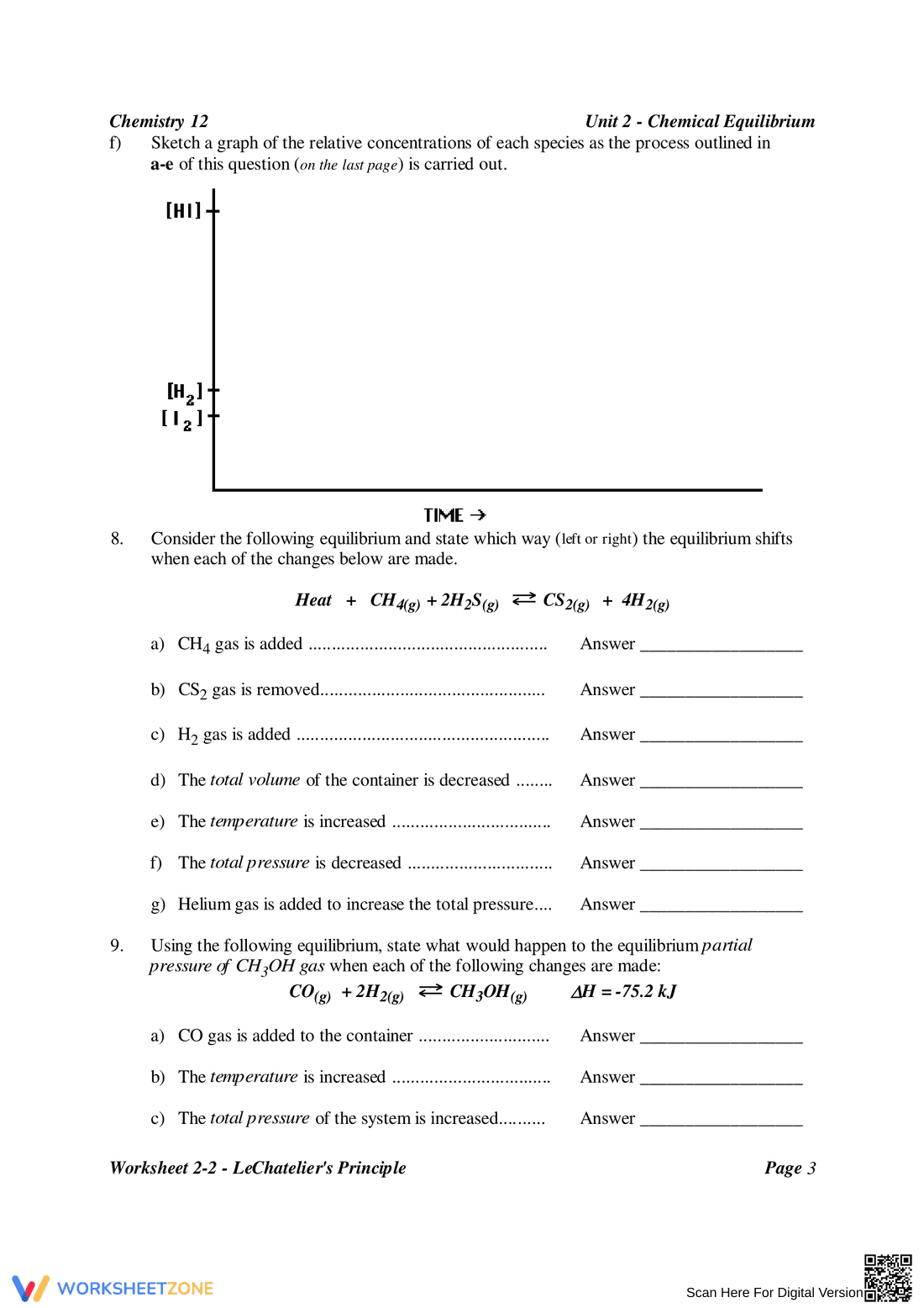 Le Chatelier's Principle: Chemistry Worksheet - Page 3