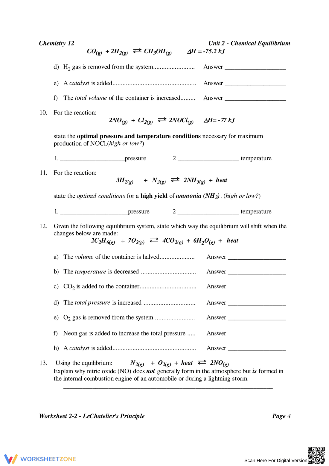 Le Chatelier's Principle: Chemistry Worksheet - Page 4