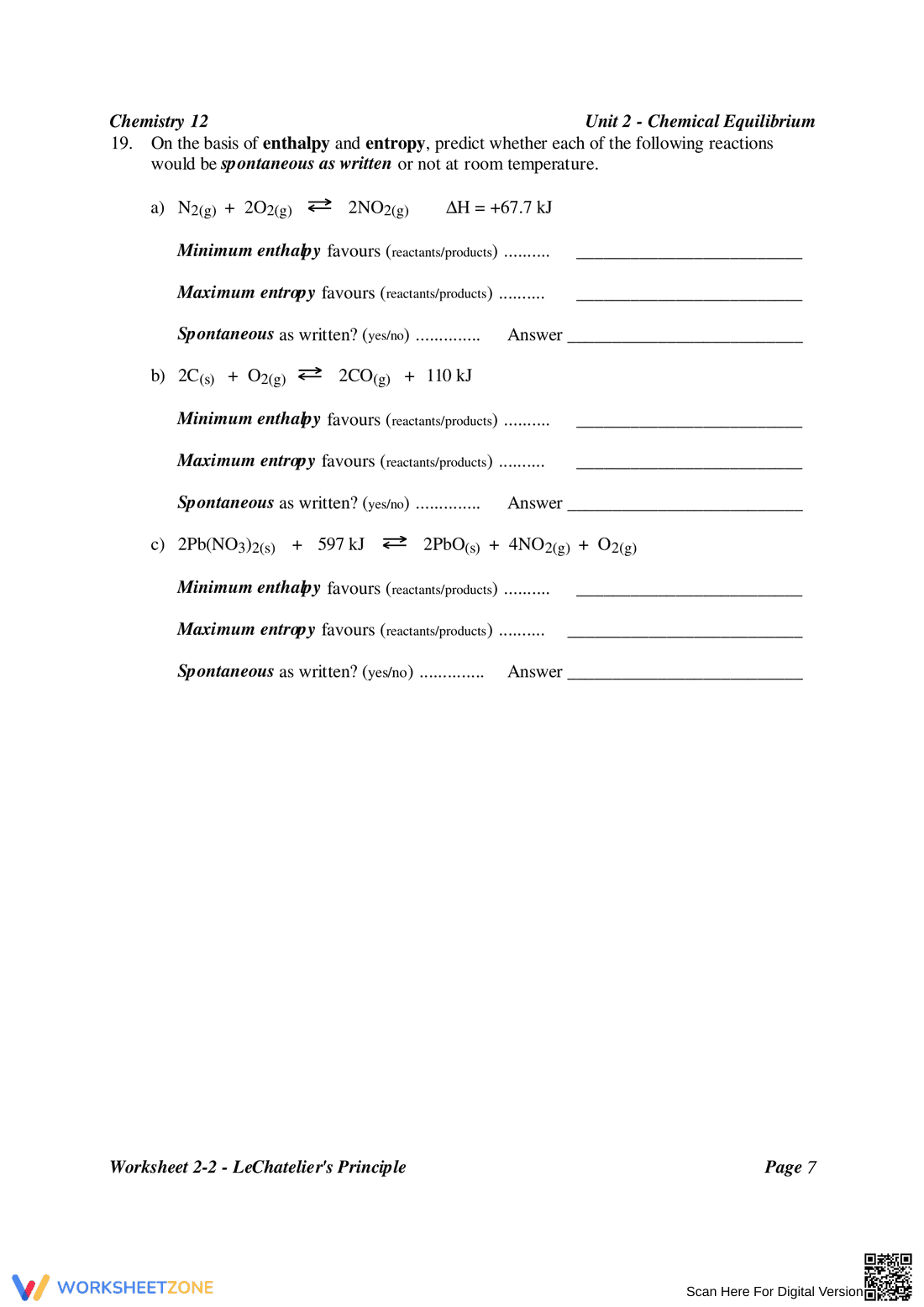 Le Chatelier's Principle: Chemistry Worksheet - Page 7