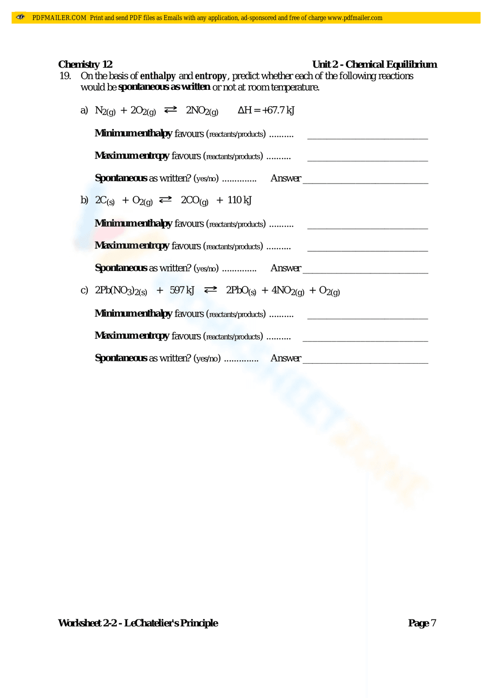 Le Chatelier's Principle: Chemistry Worksheet - Page 6