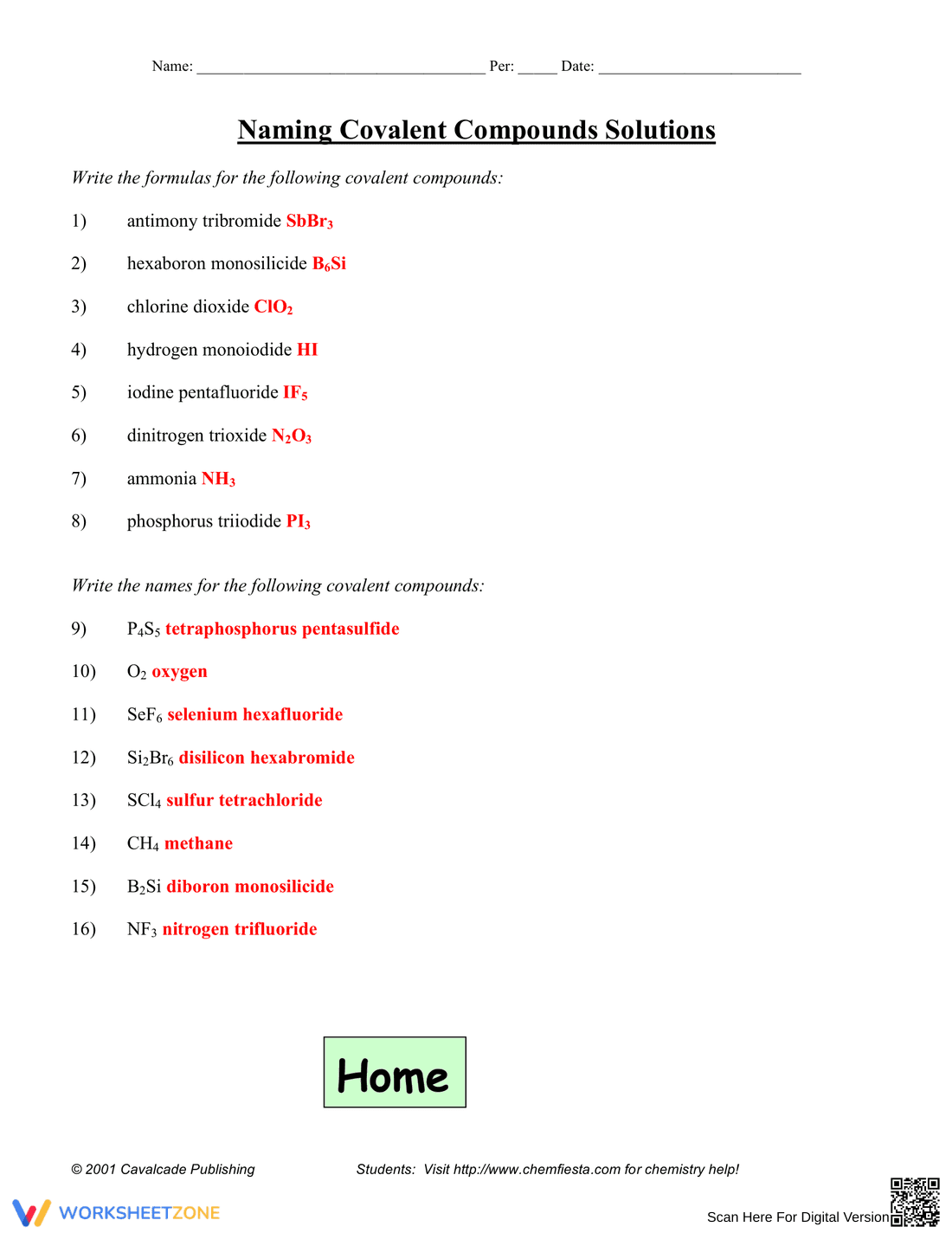 Naming Covalent Molecules - Page 2