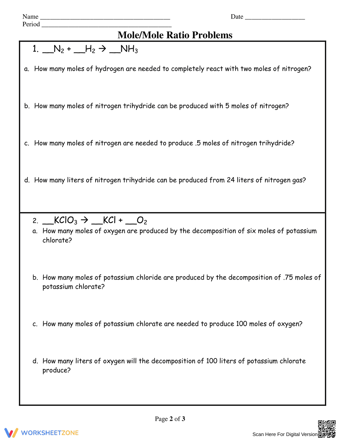 Practice Mole Ratio Calculations - Page 2