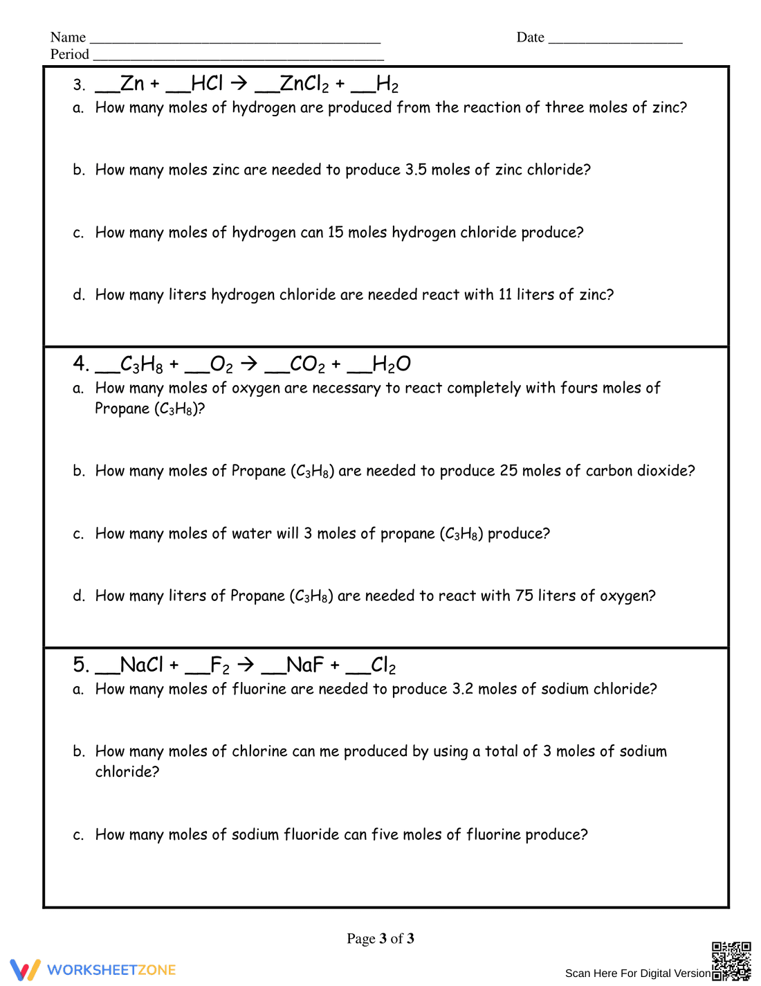 Practice Mole Ratio Calculations - Page 3