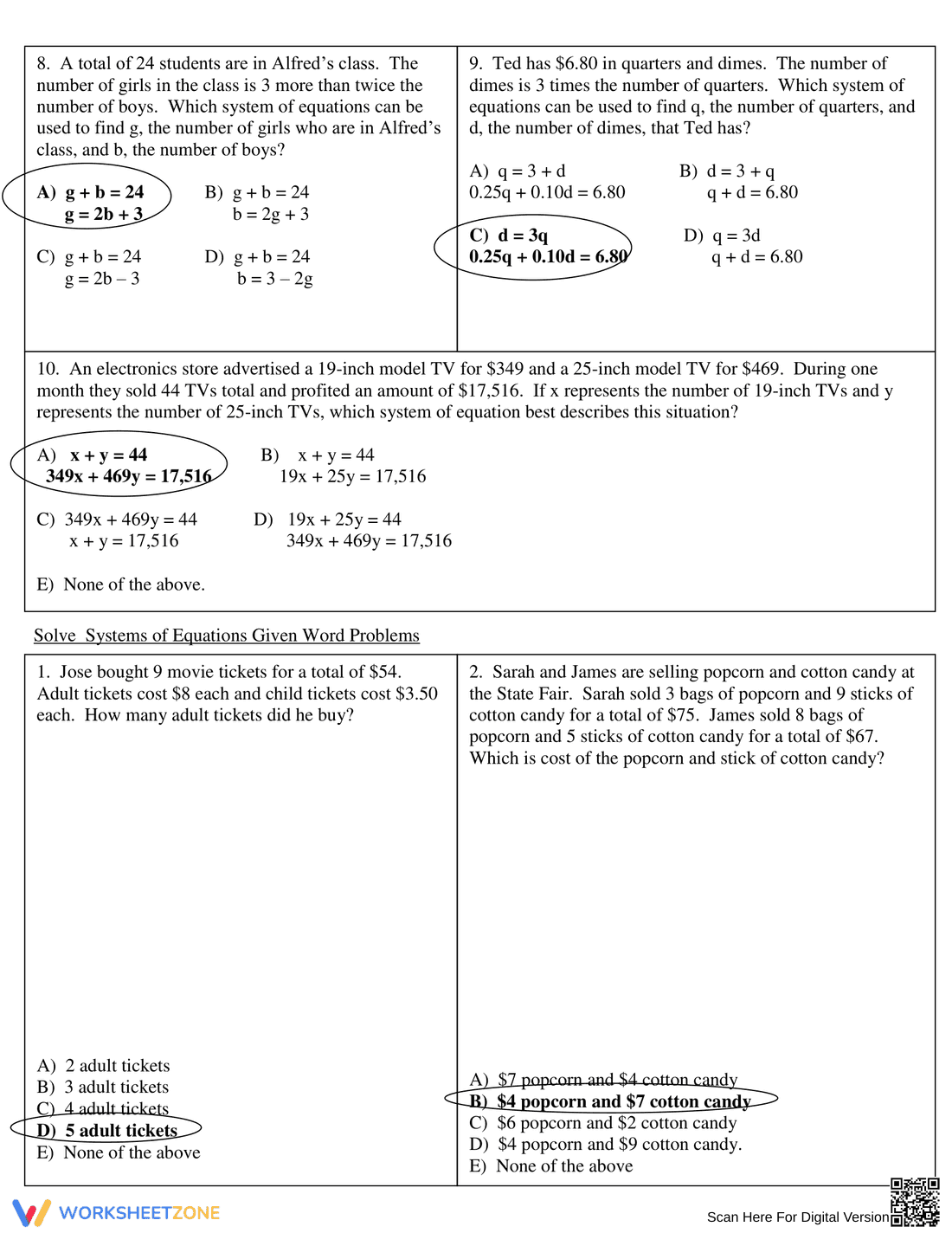 Review: Systems of Equations Word Problems - Page 2