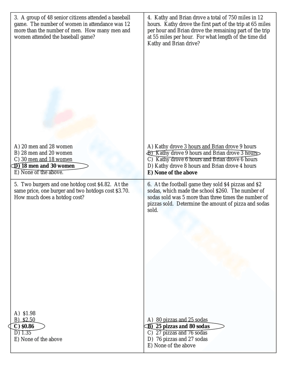 Review: Systems of Equations Word Problems - Page 2