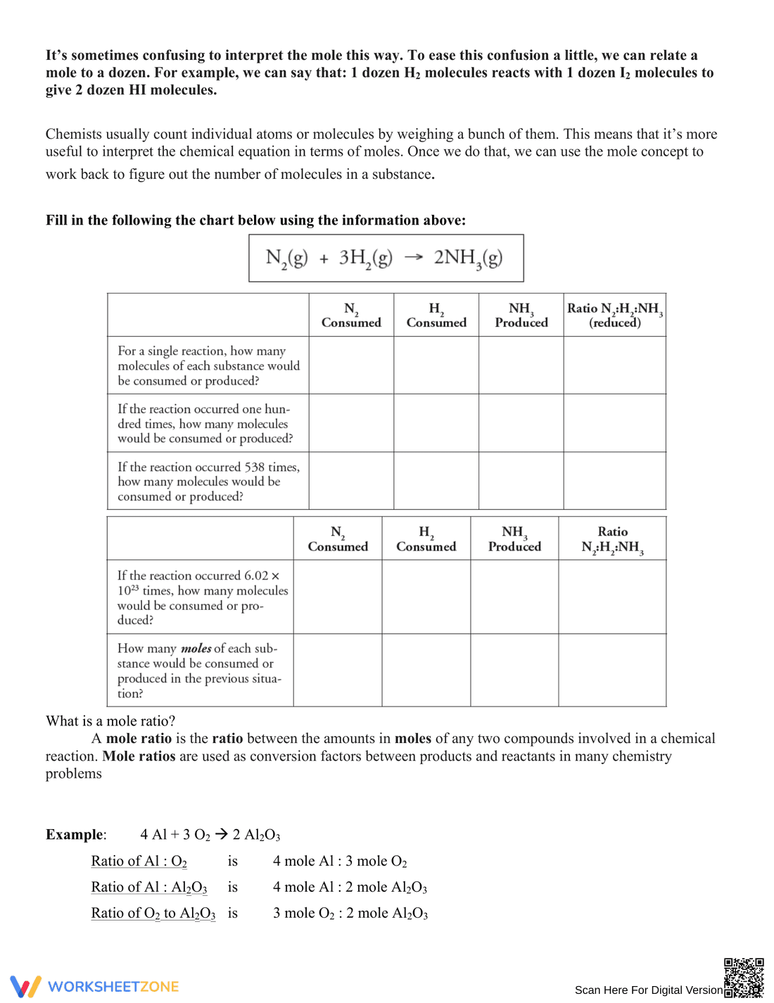 Intro to Mole Ratio: Stoichiometry Worksheet - Page 3