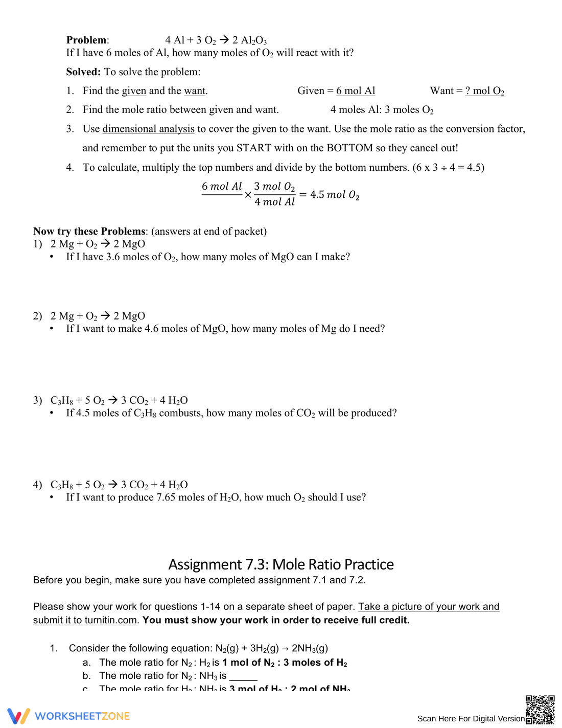 Intro to Mole Ratio: Stoichiometry Worksheet - Page 4
