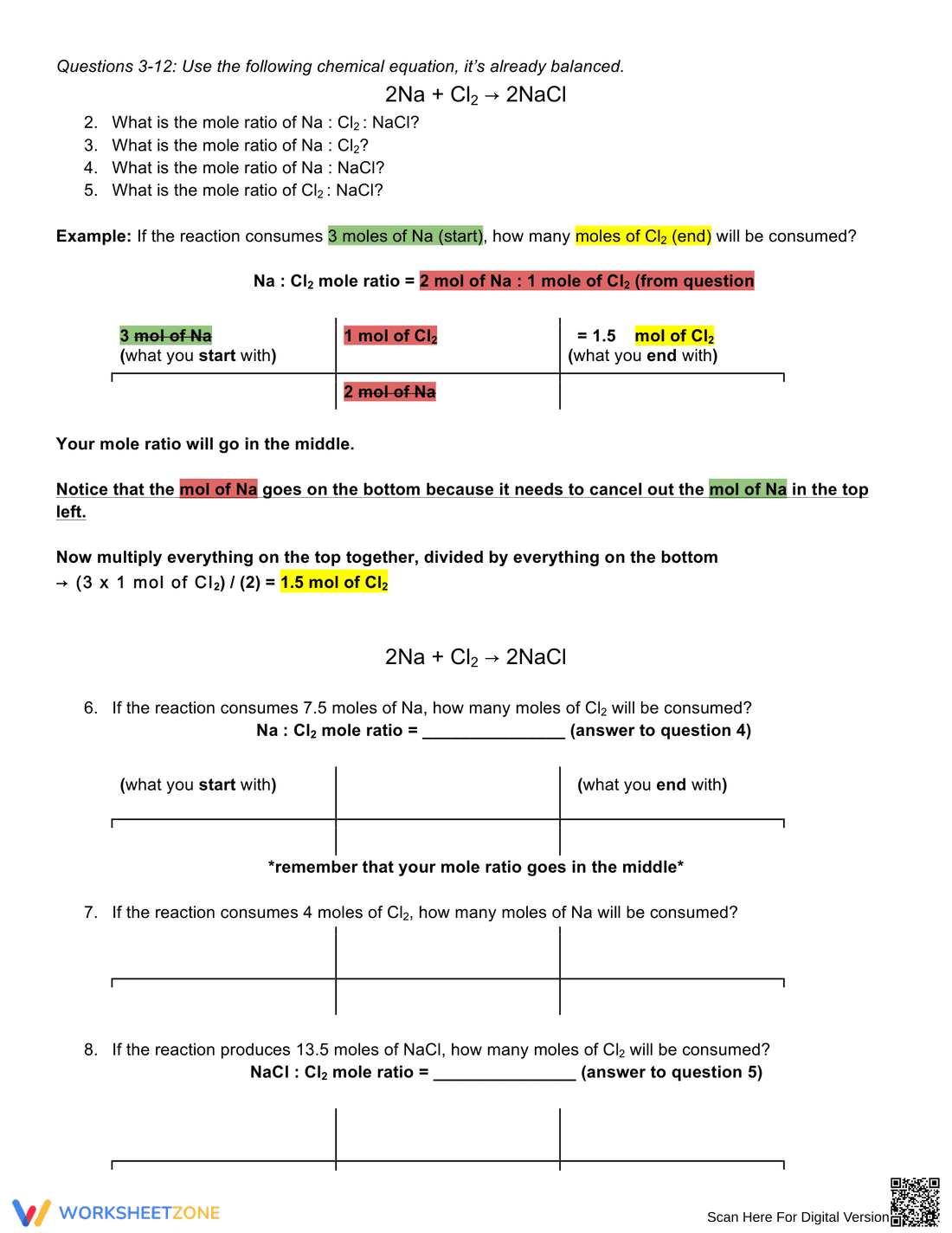 Intro to Mole Ratio: Stoichiometry Worksheet - Page 5