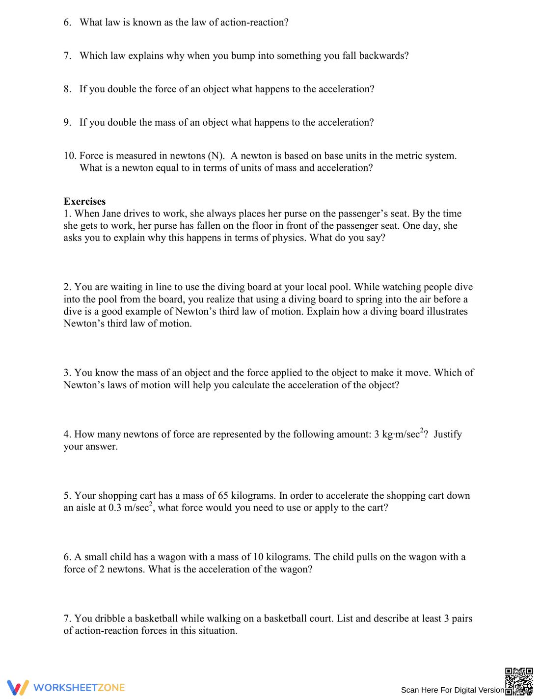 Updated Newton's Laws of Motion Worksheet - Page 2