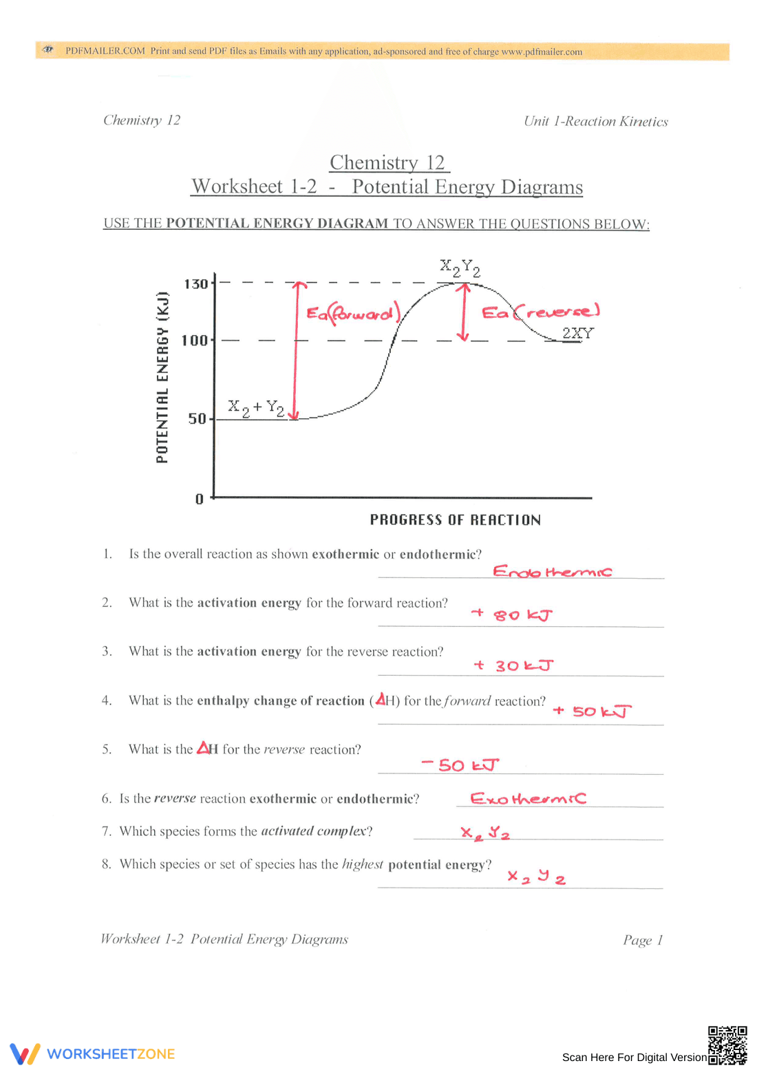 Potential Energy Diagrams: Science Worksheet - Page 5